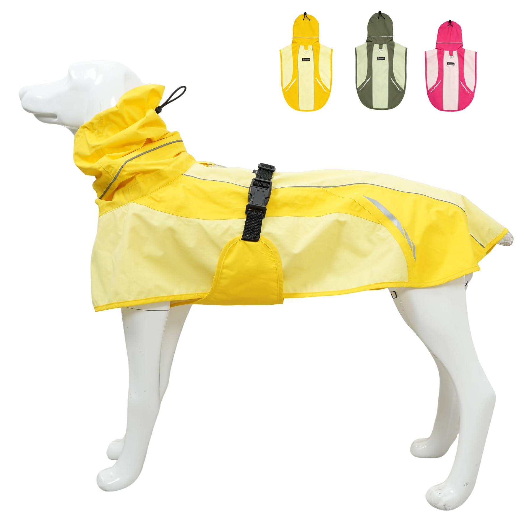 MAMORE Waterproof Dog Raincoat with Chest Cover, Adjustable Reflective Lightweight Dog Rain Jacket for Small Medium Large Dogs Leash Hole