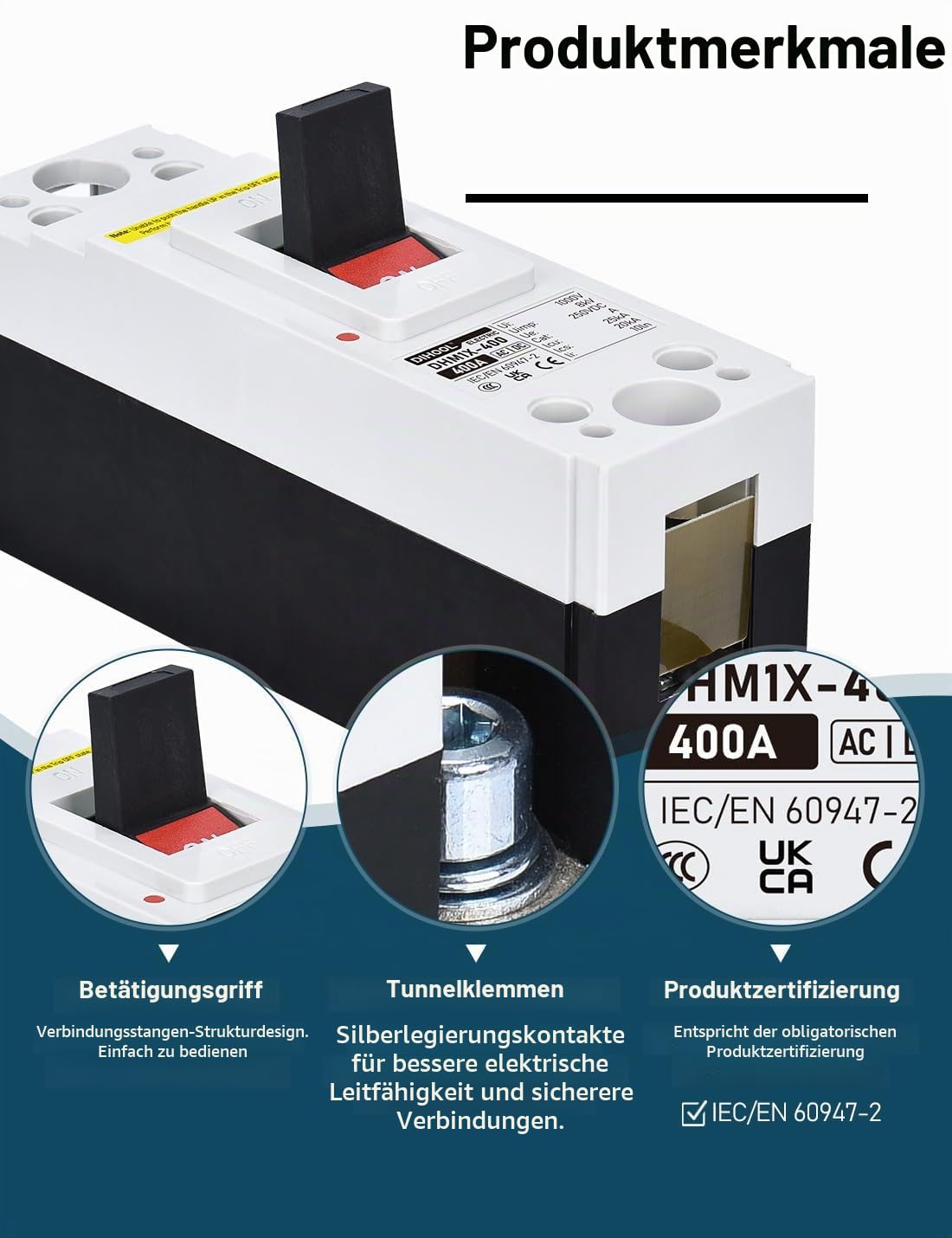 DIHOOL 400A PV MCCB DC Trennschalter,1,Polig,DC250V, Photovoltaik Kompakte Leistungsschalter, für PV,Solaranlage Solarmodule Netzsystem