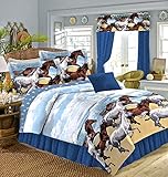 Country Living Coastal Beach Pony Horse Western 8 Pieces Queen Size Comforter Bed in a Bag Set (1,...