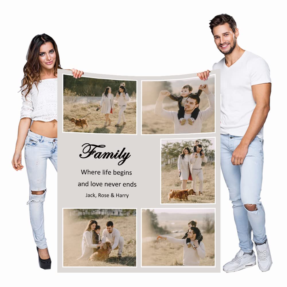 Haisimiery Personalised Photo Fleece Blanket Customized Throw with Picture Birthday Wedding Gift for Adult Baby Pet (05 photos, Throw 40”x60” (100x150cm))