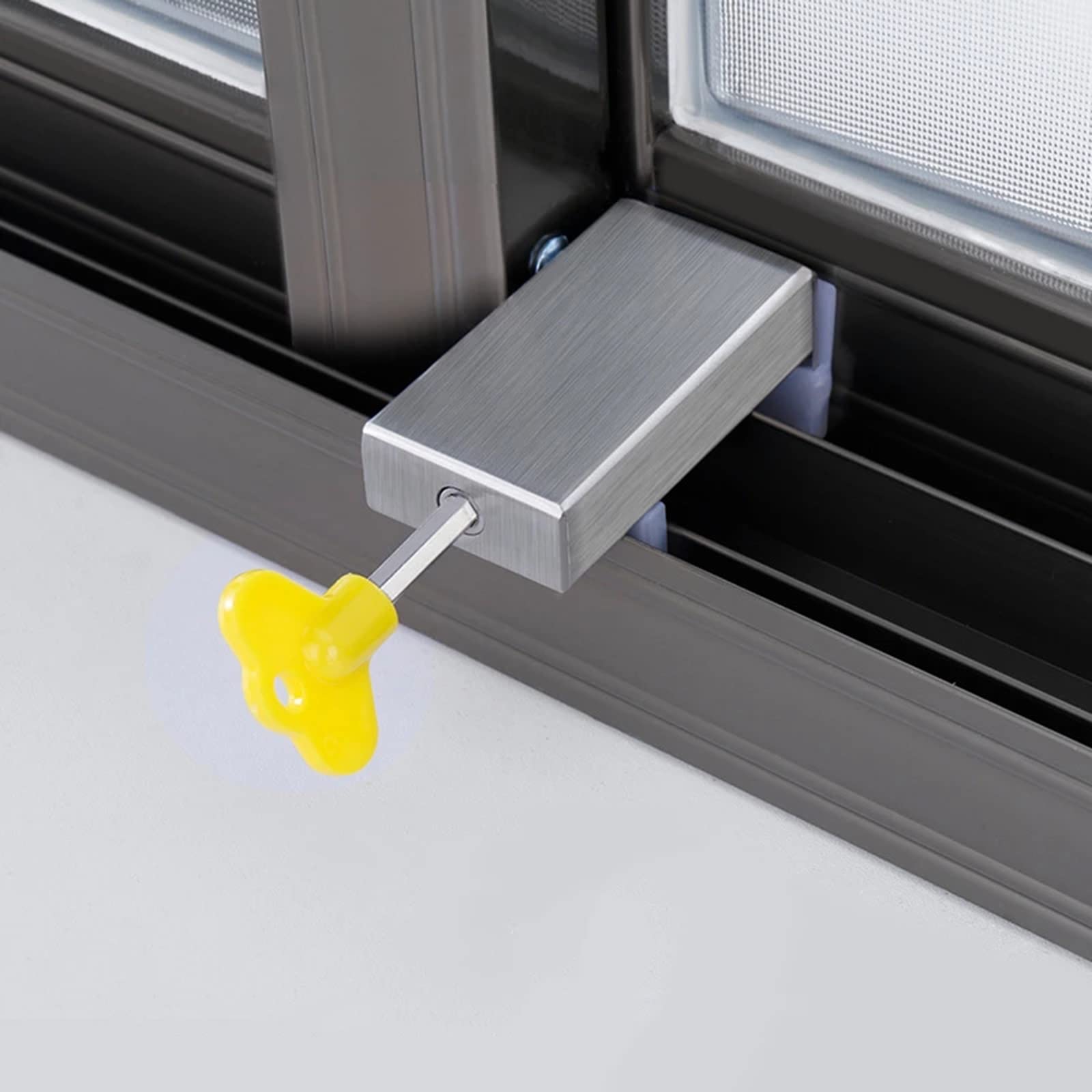 Paquete de 4 cerraduras de seguridad para ventanas para niños, limitadores de puerta corredera con llaves, topes de límite de aluminio y plástico, a prueba de niños, topes de ventana seguros