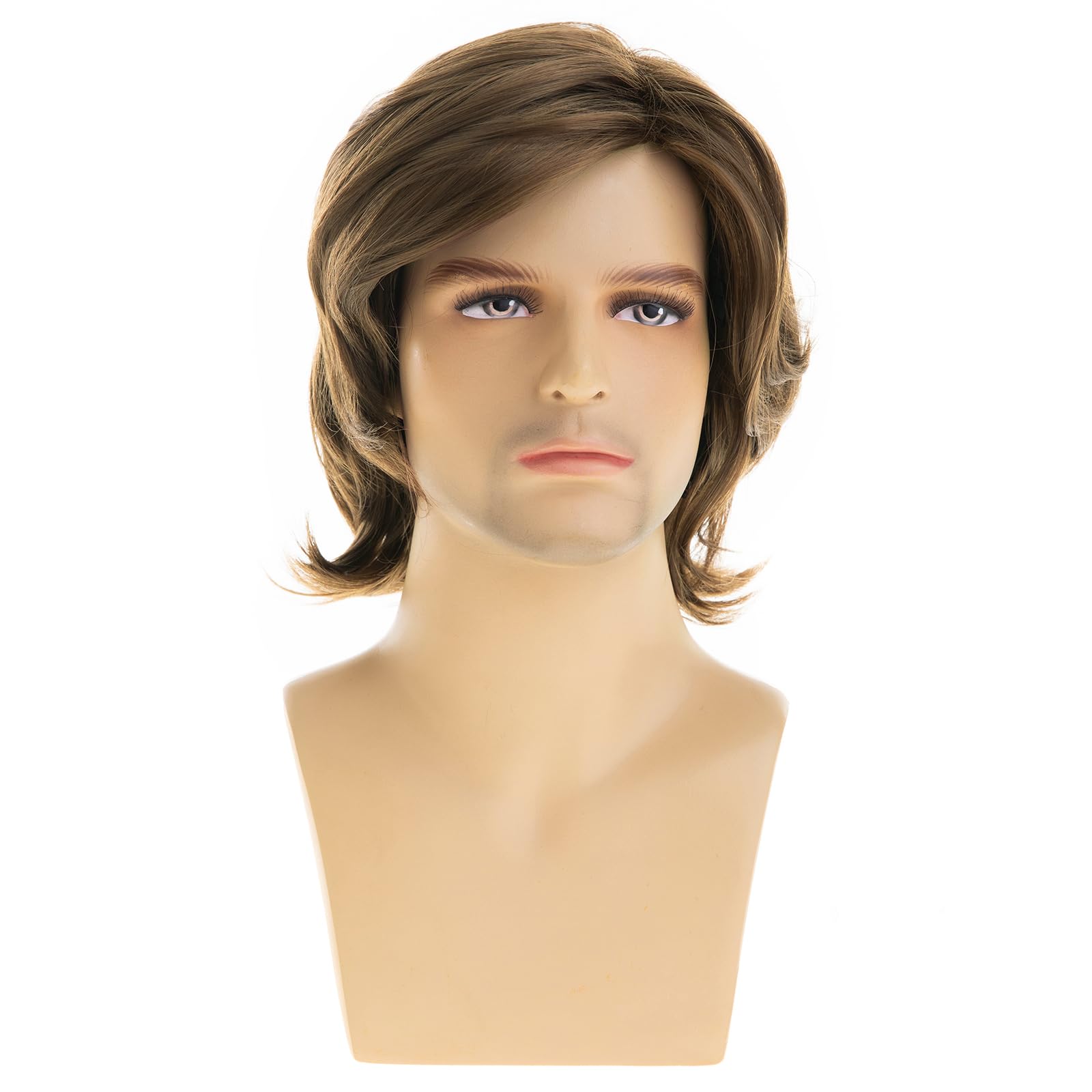 Dsimeig Short Straight Brown Wigs for Men Natural Synthetic Side Part Heat Resistant Halloween Cosplay, Brown3, 9 inches x 2 inches - Image 2