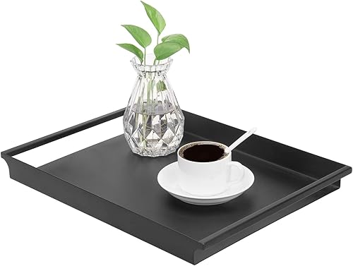 MyGift Bandeja decorativa para servir  Mesa de café otomana de metal negro mate estilo vintage con elegantes asas redondeadas recortadas