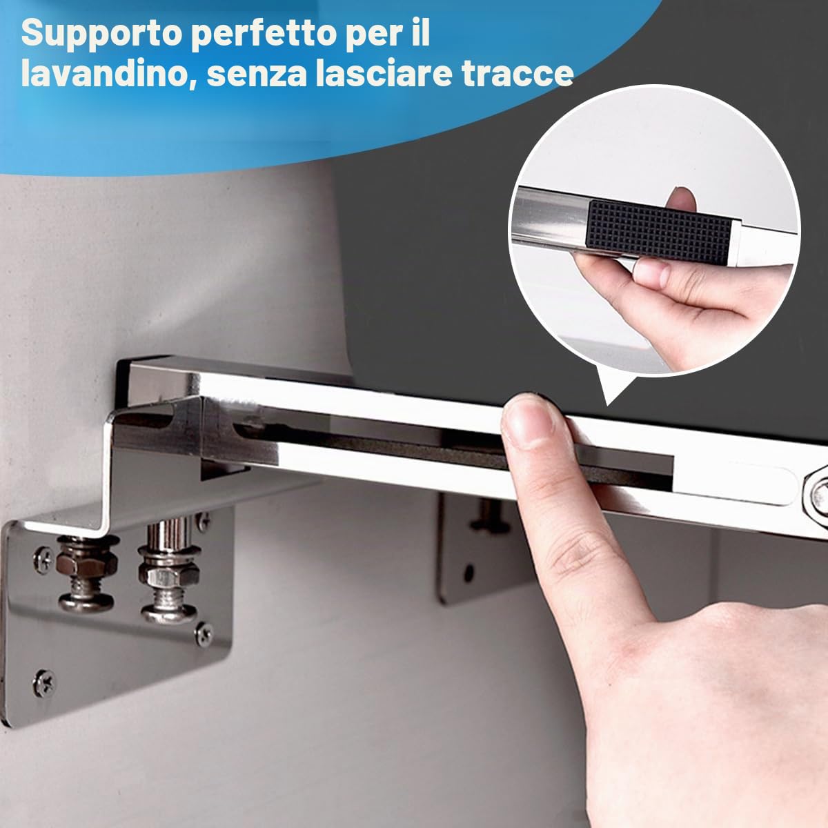 Staffe per Lavello Sottotop, Confezione da 2 Staffe Regolabili in Acciaio Inox per Lavello Sottotop, Kit di Installazione per Impieghi Gravosi per Lavello da Cucina e Bagno (71-100 cm)