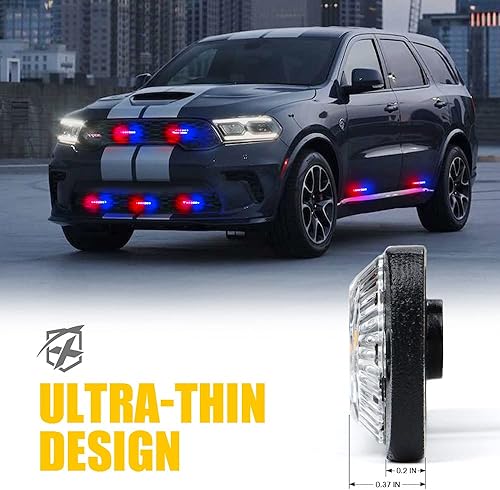 Miniatura 4 de Xprite 8 luces LED estroboscópicas de emergencia, rojo y azul, 12 luces LED estroboscópicas intermitentes de montaje en superficie, función de