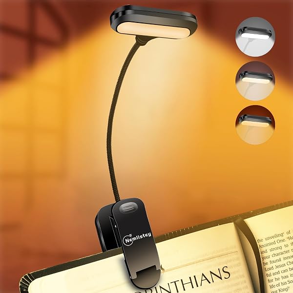 Rechargeable Book Light, Reading Lights for Books in Bed with 3 Color Temperatures & Stepless Dimming Brightness, 360Â°r