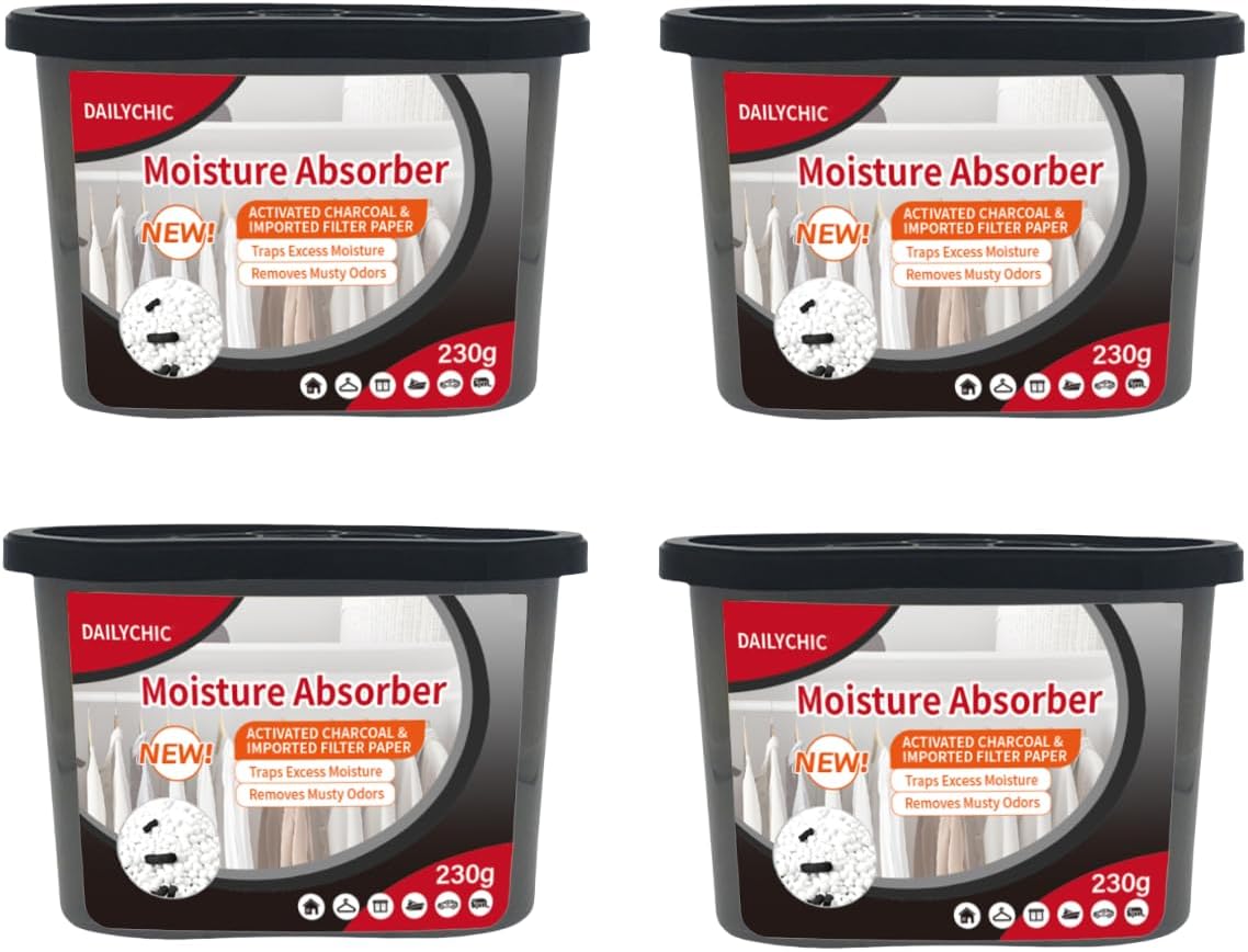 Moisture Absorber Boxes Set, Dailychic Fragrance Free Dehumidifier for Closet, Kitchen, Study and Bathroom, 10 Oz Each Humidity Absorber (4 Pack)