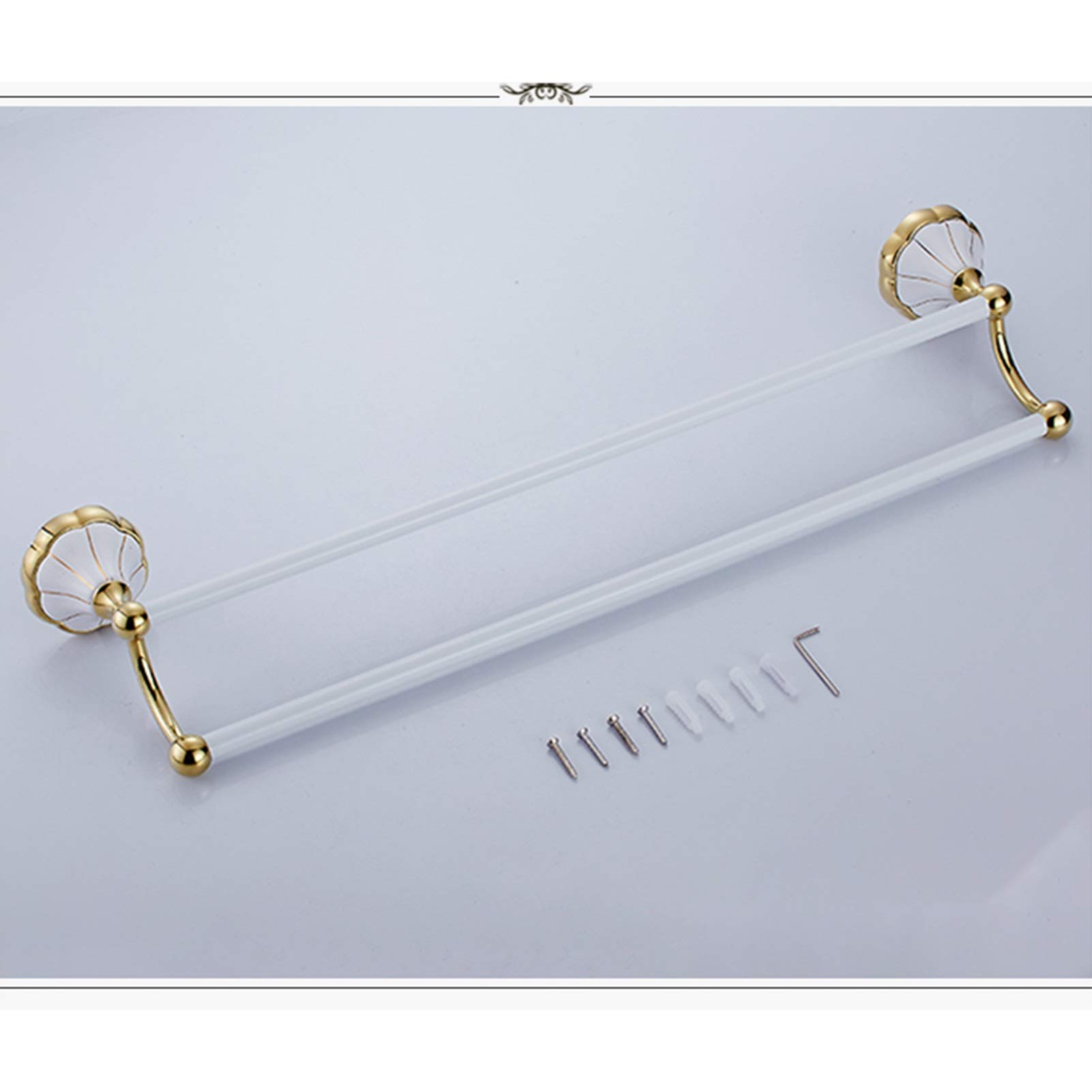 Toallero doble de cobre blanco y dorado de estilo europeo, 70 cm, para montaje en pared, con colgador doble para toallas