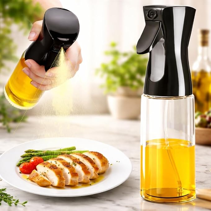 Olive Oil Dispenser and Sprayer for Kitchen, Glass Oil Spray Bottle, Leak-Proof Cooking Oil Dispenser with Handle for Air Fryer, Salad, BBQ, Grilling, Baking 200ml (Design 2)