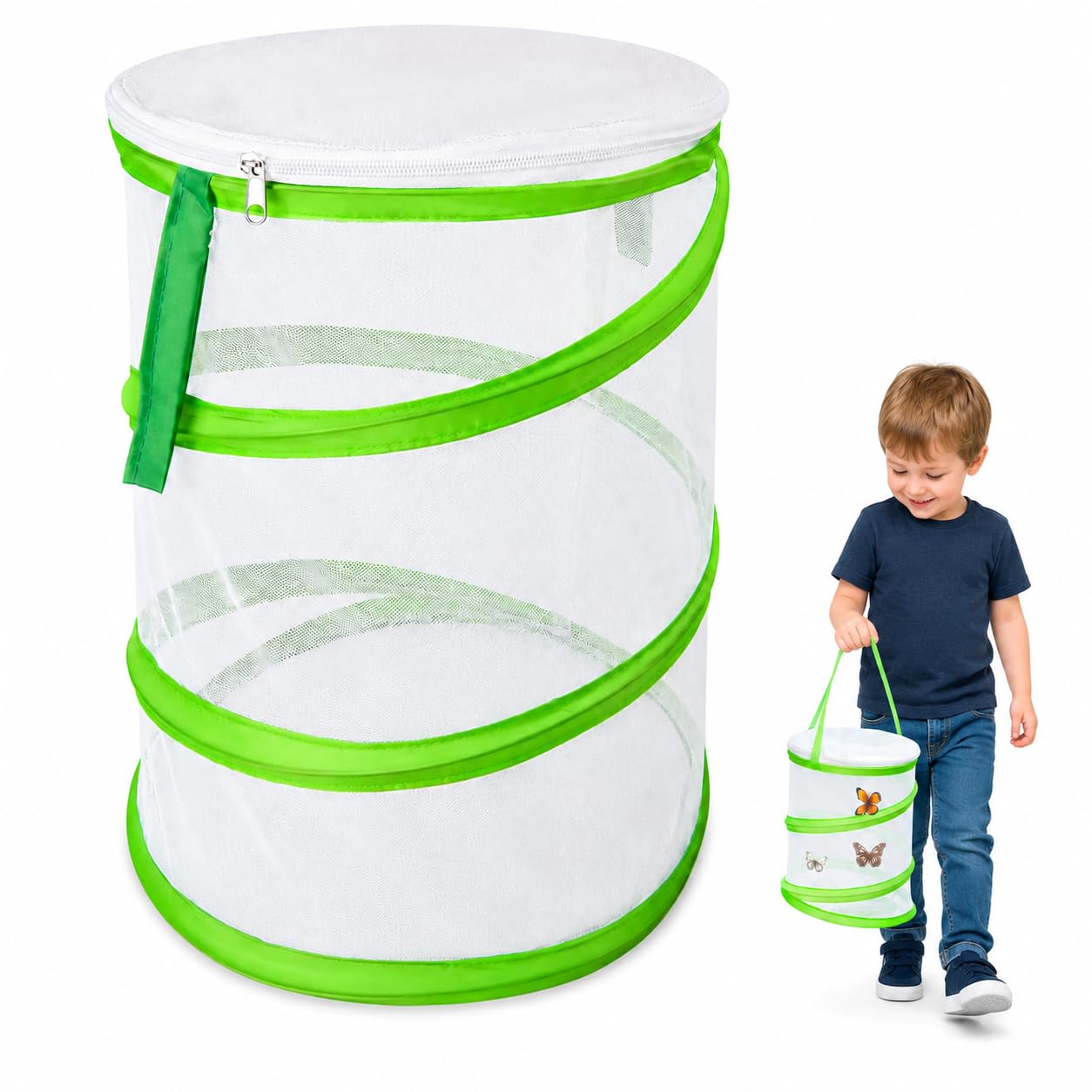XQLY Large Sized Collapsible Bug Catcher Net, Portable Butterfly Habitat Cage, Transparent Mesh Insect Observation Tool for Kids, Outdoor Nature Science Education and Insect Exploration (Large)