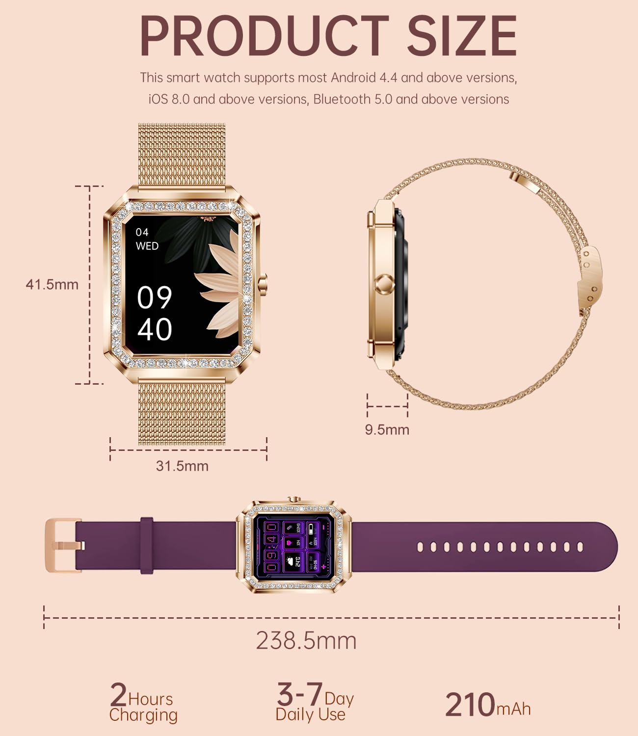 Smartwatch Donna con Effettua Risposta Chiamate 1.59" Orologio Fitness Monitor del Cardiofrequenzimetro SpO2 Sonno Contapassi Assistente Vocale Notifiche Whatsapp Smart Watch per Android iOS