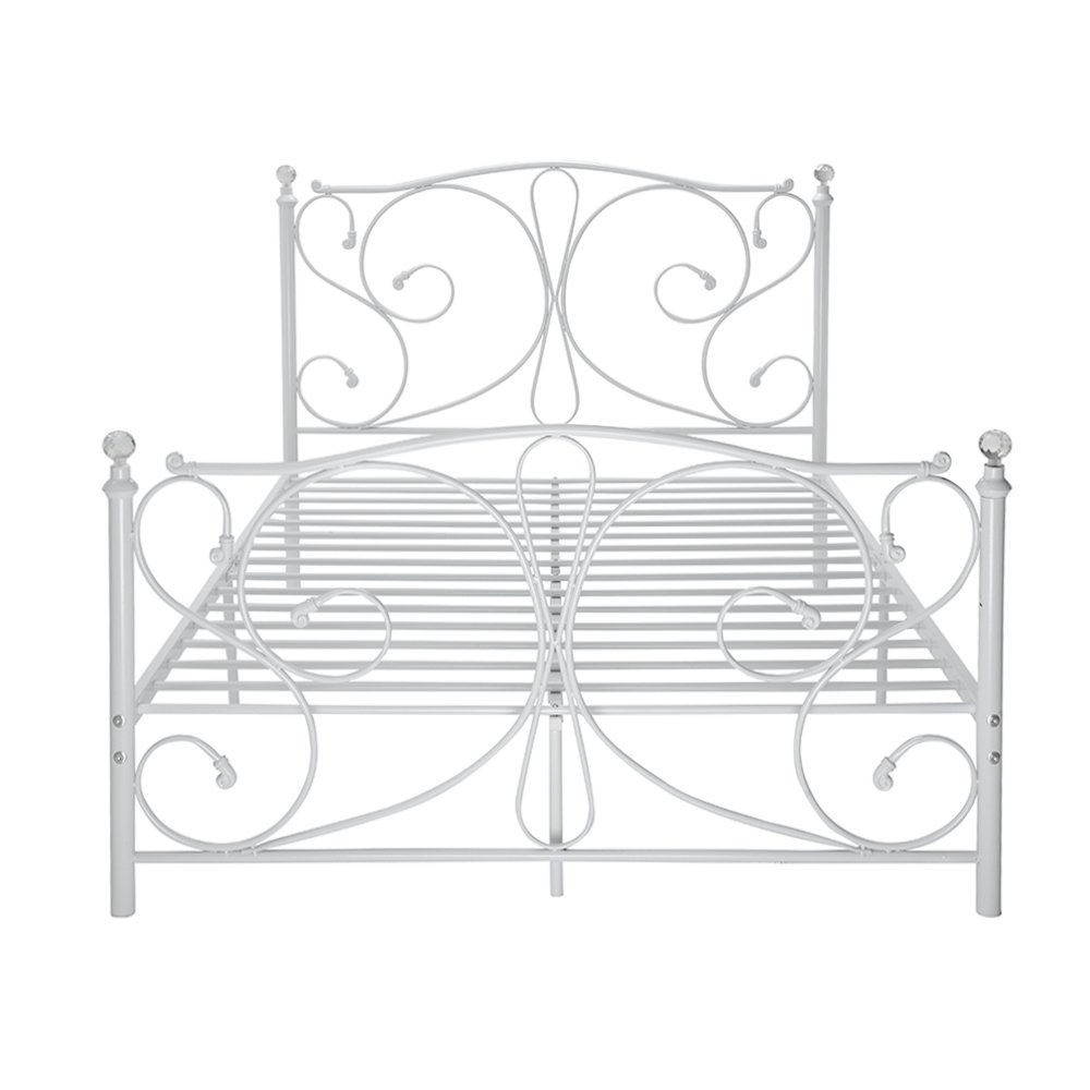 WEIBO 4FT6 Luxury Designed Double Metal Bed Frame with Crystal Finials