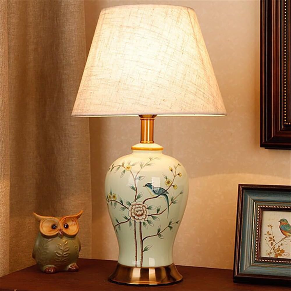 Contemporary Flowers and Birds Ceramics Table Lamp The American Village Living Room Bedroom Study Villa Hotel Bedside Desk Lamp (Style 24)