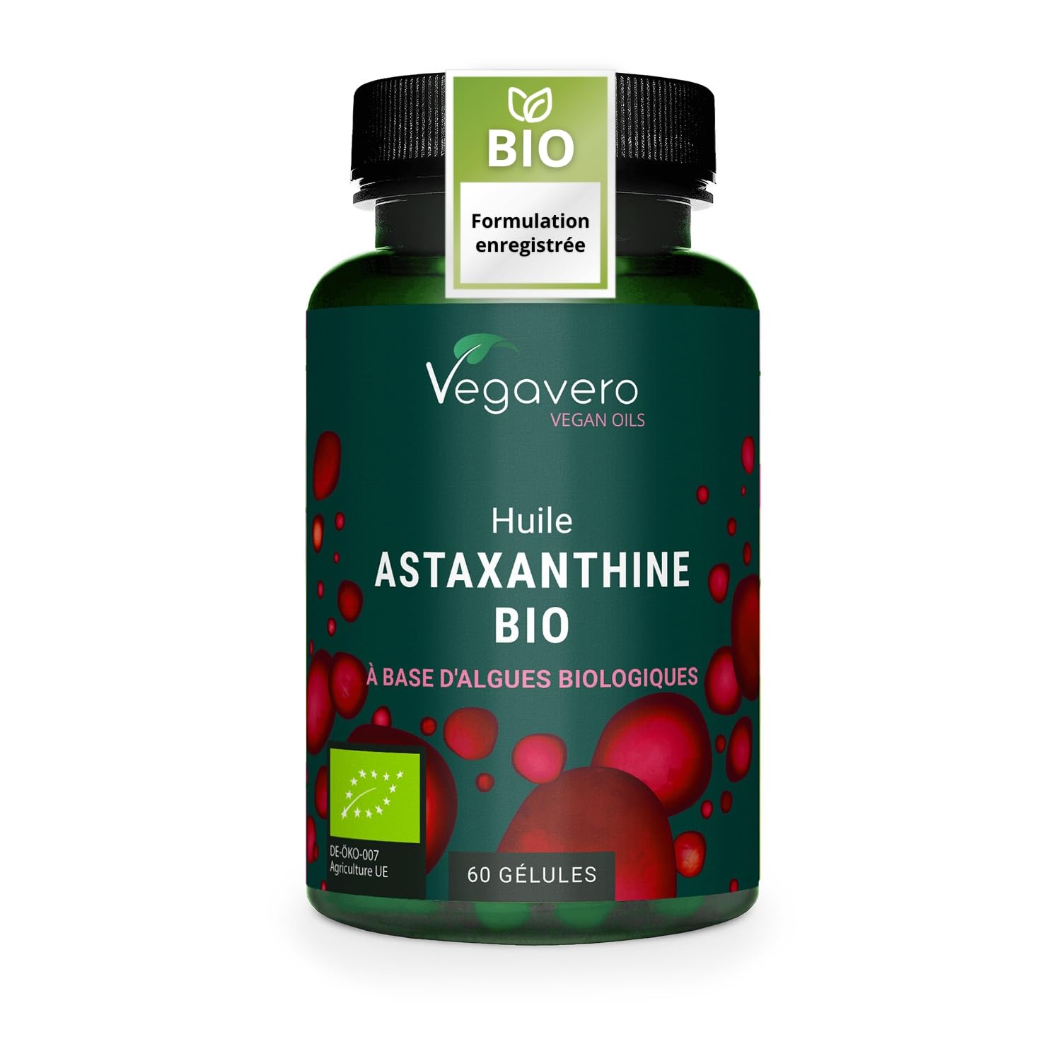 Astaxanthine BIO | Issue de 160 mg d'Haematococcus Biologiques | Antioxydant 100% Naturel | Biodisponibilité Elevée | Vegan & Sans Additifs | Vegavero®