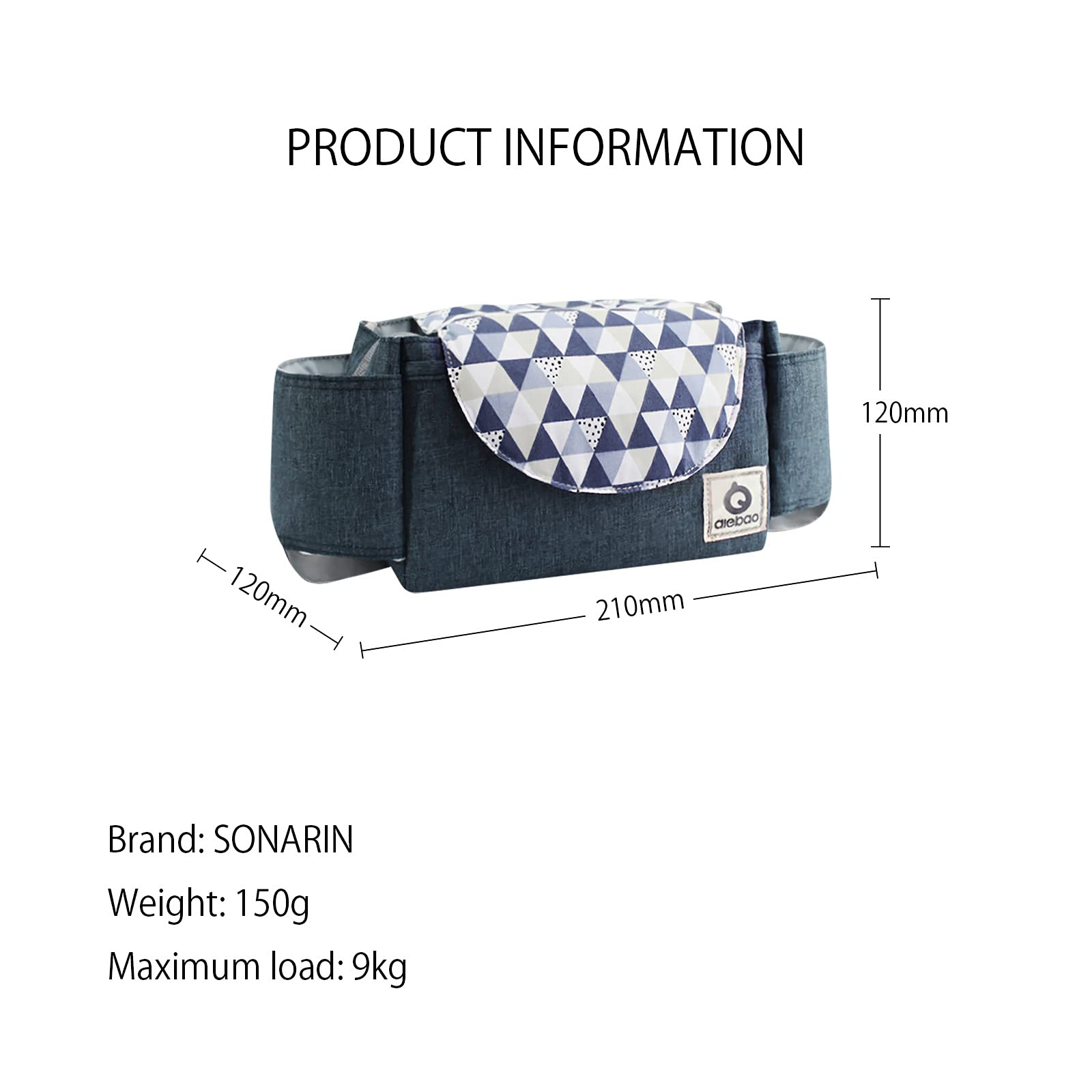 SONARIN Borsa Organizer per Passeggino,Organizzatore Universale per Passeggino,con Portabicchieri, Cinghia di Magico Strisce, Cinturino Addensato Usato come Borse a Mano, Universale(Blu Scuro,Rombo)