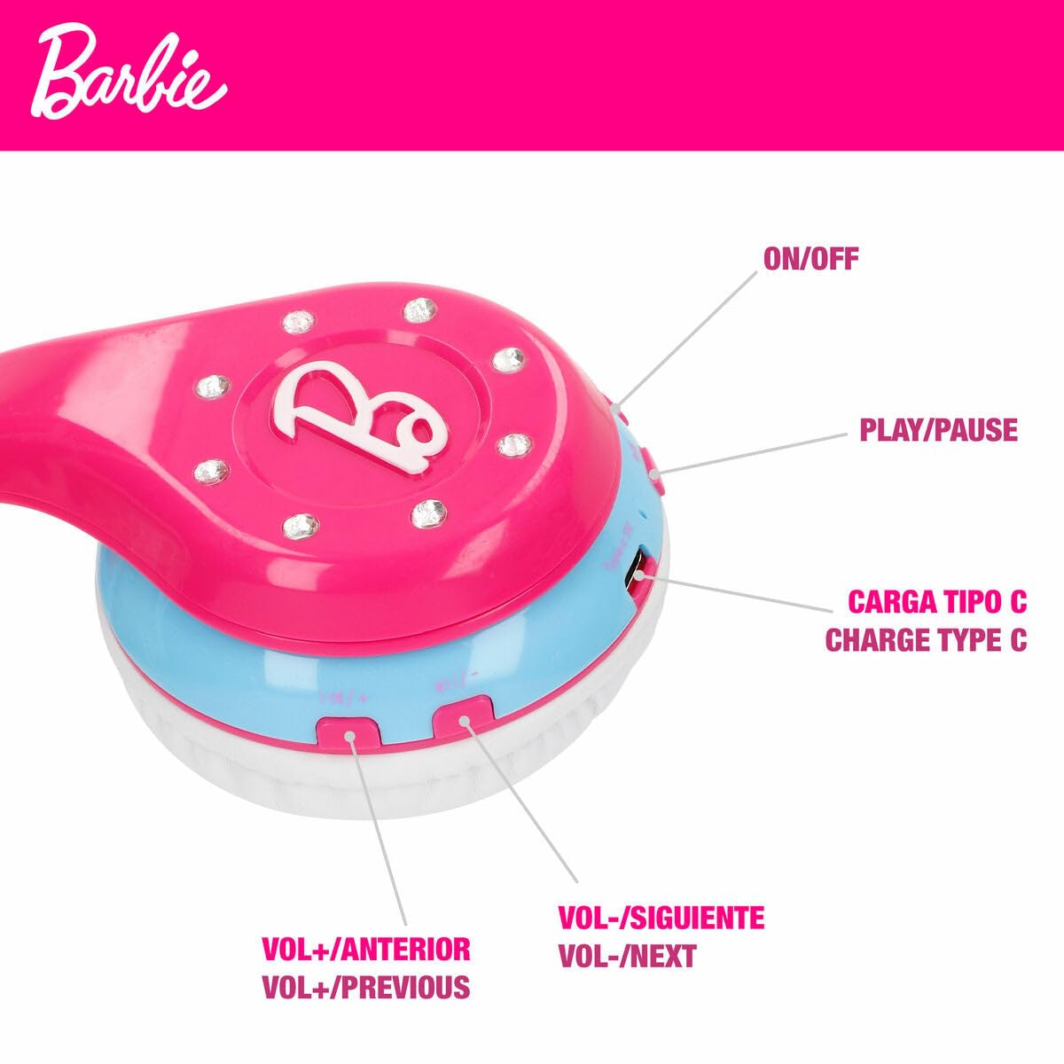 ColorBaby Barbie Set Cuffie Bluetooth senza fili per archetto e microfono, luci colorate, gioco karaoke, con cavo USB, regali per ragazze di 4 anni, giocattoli per ragazze (47868)