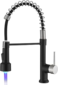 GIMILI Kitchen Faucet with Pull Down Sprayer Single Hole Stainless Steel LED Faucet, Suitable for Farmhouses, RV, Laundry Room, Outdoor, and Campers. Llave para fregadero de cocina Nickel and Black
