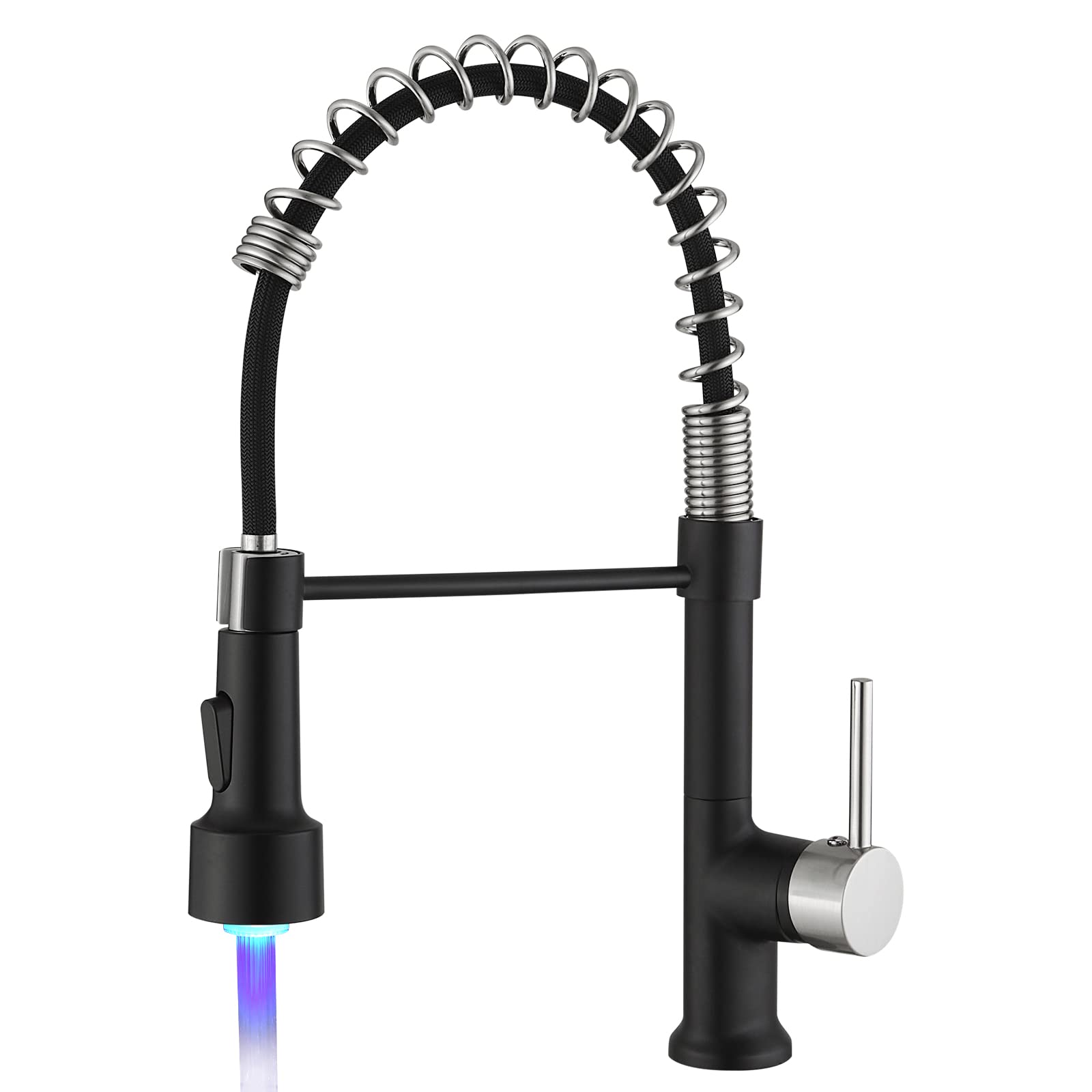GIMILI Kitchen Faucet with Pull Down Sprayer Single Hole Stainless Steel LED Faucet, Suitable for Farmhouses, RV, Laundry Room, Outdoor, and Campers. Llave para fregadero de cocina Nickel and Black