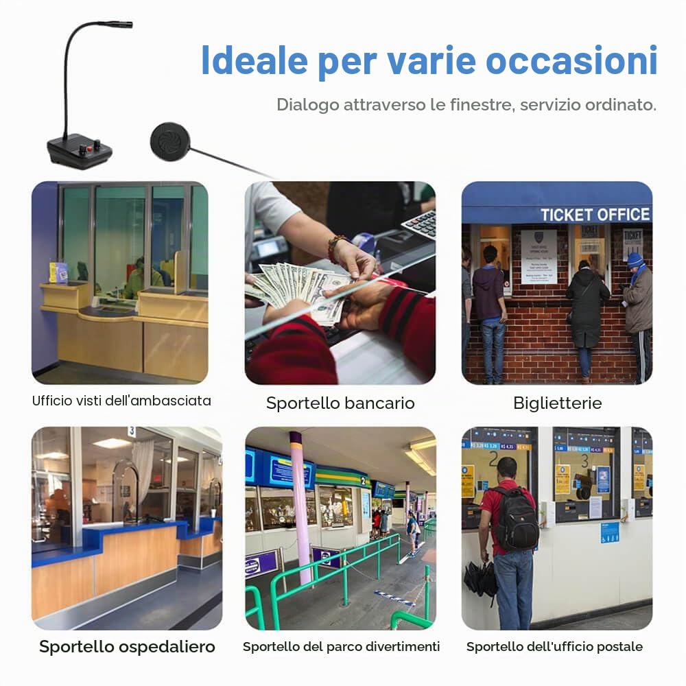 Interfono a finestra Microfono intercomunicazione a due vie e altoparlante Banca Finestra Interfono Microfono per finestra in vetro Anti-interferenze Senza rumore per affari/banca/ufficio/ospedale
