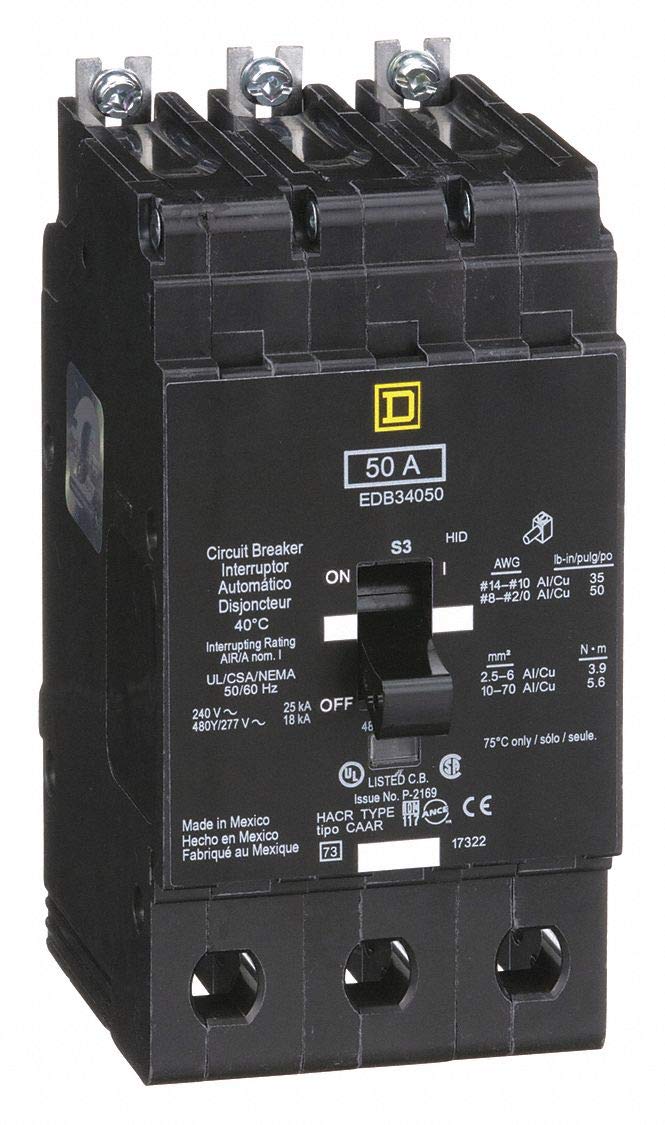 Square D Bolt On Circuit Breaker, 50 Amps, Number of Poles: 3, 277/480VAC AC Voltage Rating
