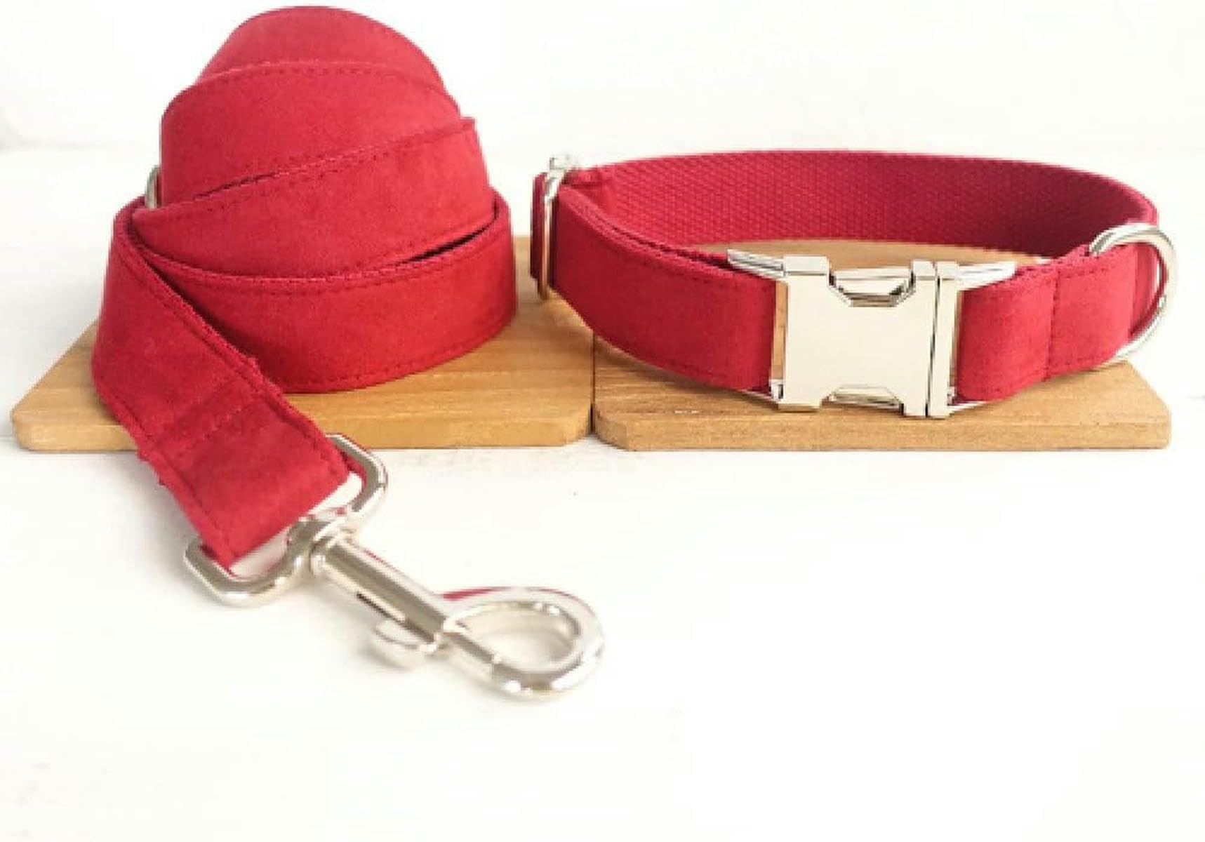 Collar de Perro Rojo, poliéster Satinado y Nailon, 5 tamaños, Collar de Perro Rojo y Correa, Collar de Perro, Juego de Correa de Collar de Perro S-L