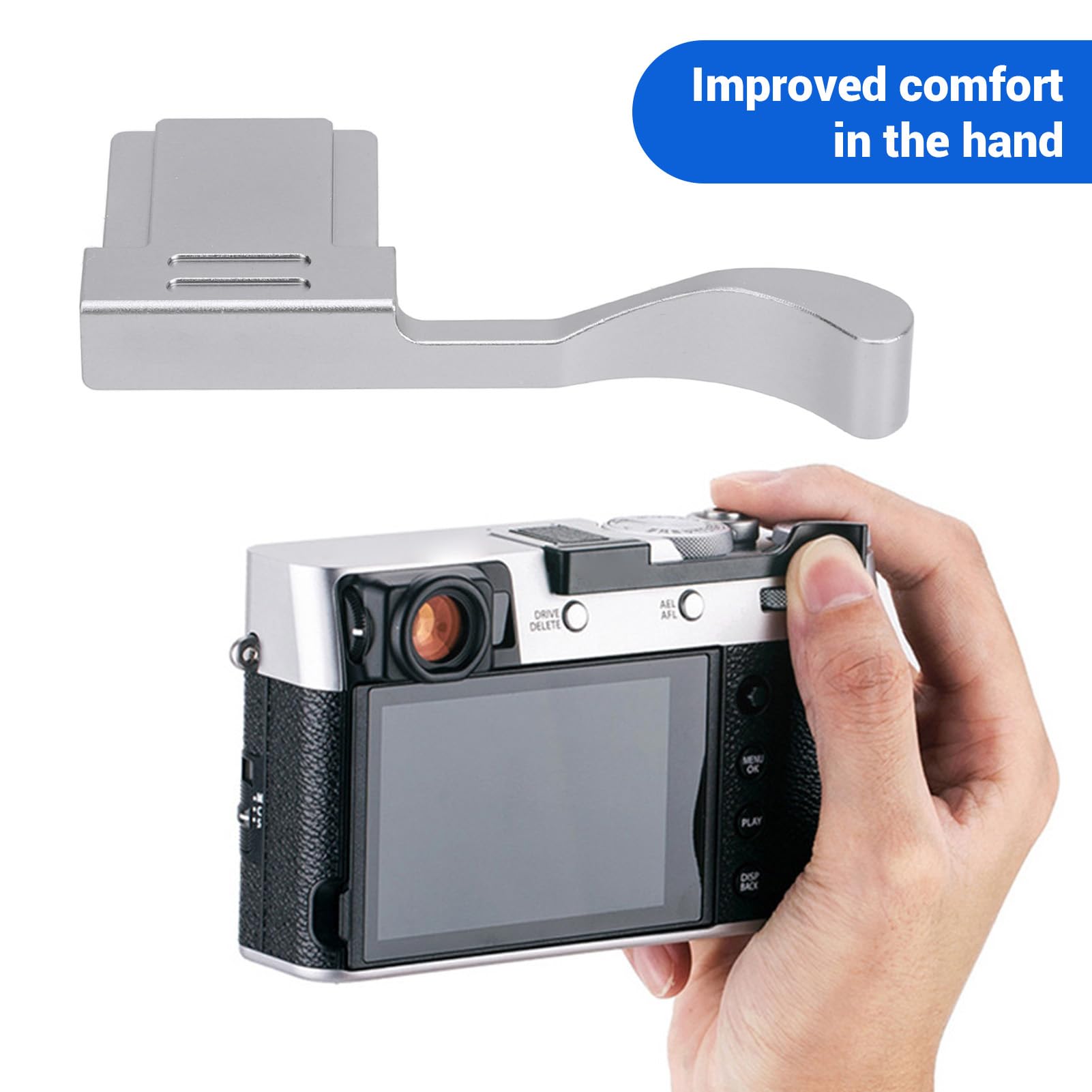 Metal Thumb Up Grip for X100VI X100V X100F XE3 XE4, Hot Shoe Thumb Up Rest Hand Grip, for Comfortable & Secure Hand Hold (Silver)
