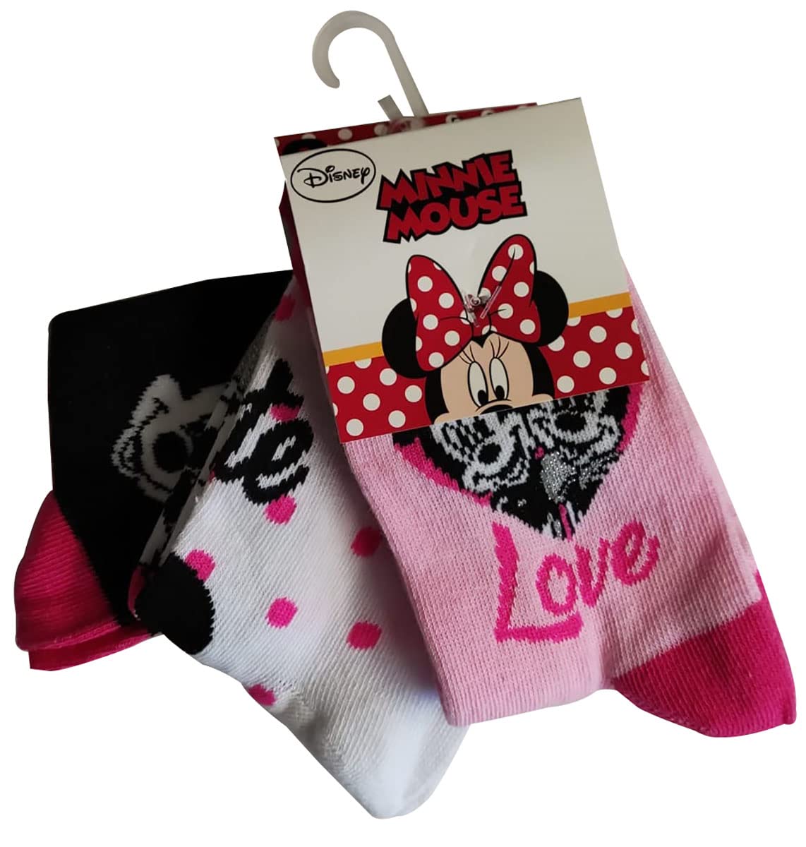 Disney Minnie Maus 3er-Pack Socken Strümpfe Söckchen Mode mit bunten Motiven für Kinder, Mädchen und Jungen