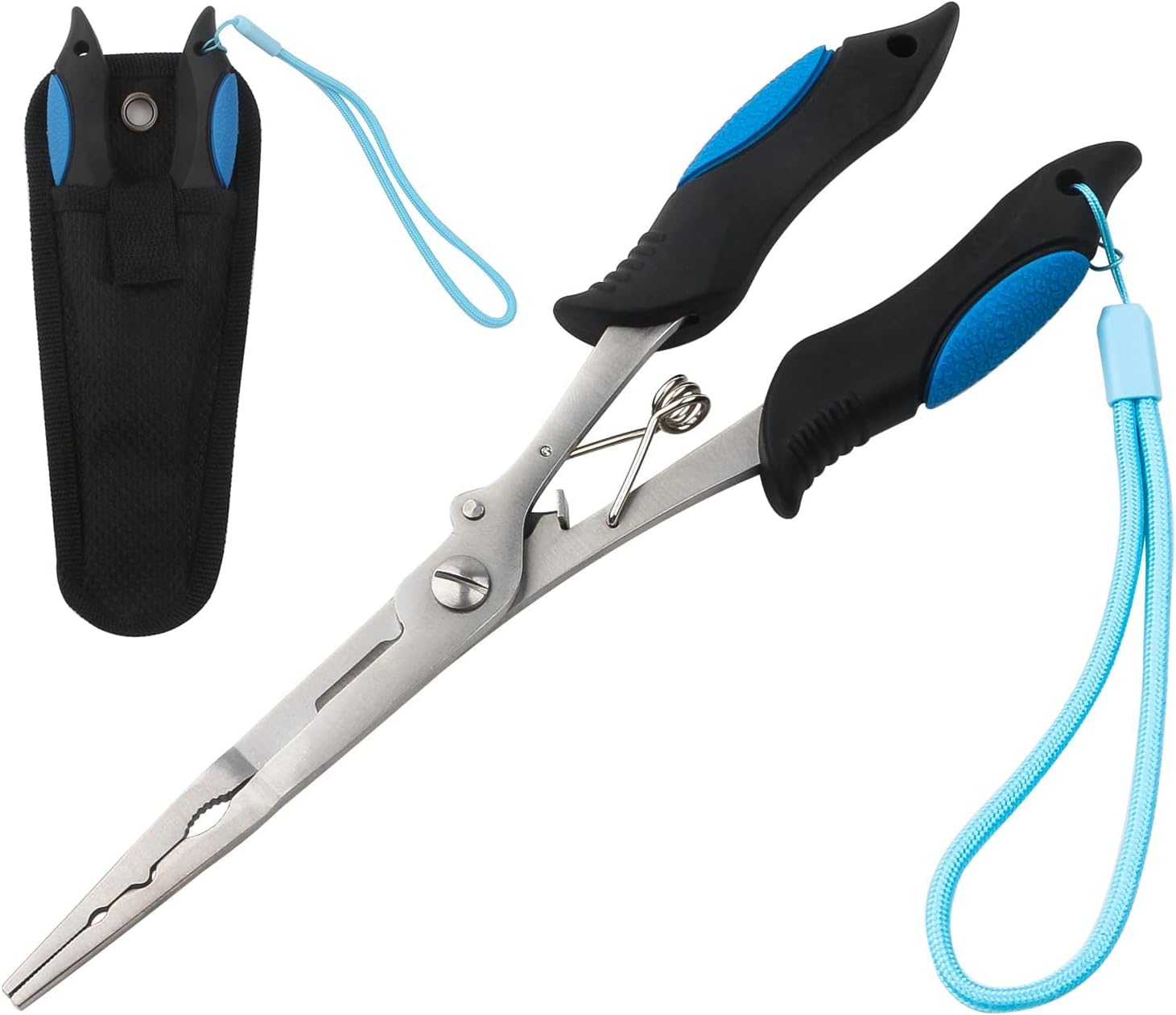 Pinze da pesca a becco lungo in acciaio inox per rimuovere ami, anelli divisi, pinze per pesci con cordino porta pesce, attrezzatura per la pesca a mosca del ghiaccio