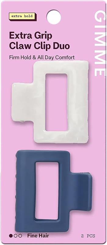 Gimme Beauty Square Extra Grip Claw Clip - Double Teeth Accessory Set - Perfect for Fine Hair - Lasting Hold for Everyday Wear - Trendy, Non-Slip Cilp Duo for Women - Navy & Pearlescent, 2 Pack