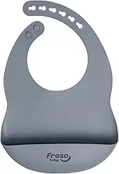 Freso Baby Babador Silicone Alimentação Bebê Introdução Alimentar Blw Impermeável Fecho Ajustável Com Bolso Pega Migalhas Livre De Bpa Cor Cinza