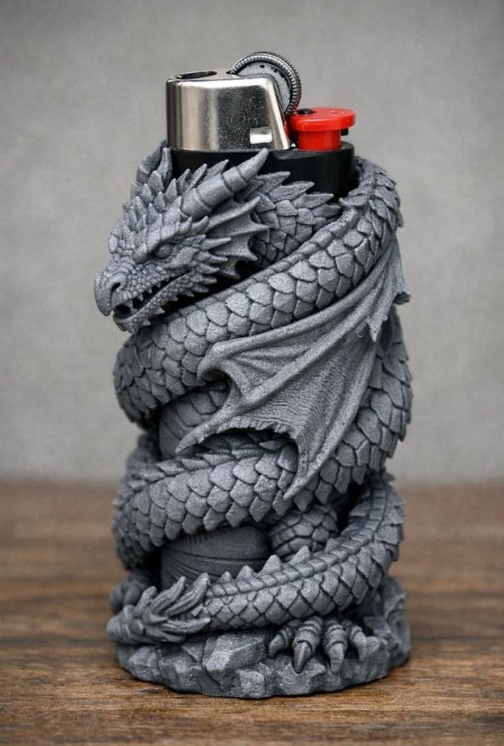 VIKSON INTERNATIONAL 1 pc Lighter Cover Premium “Dragon” Fantasy Themed Sleeve for BIC Lighters – Designer Fantasy D&D Protective Cover/Candle Holder (Grey) (Lighter NOT Included)-image-14