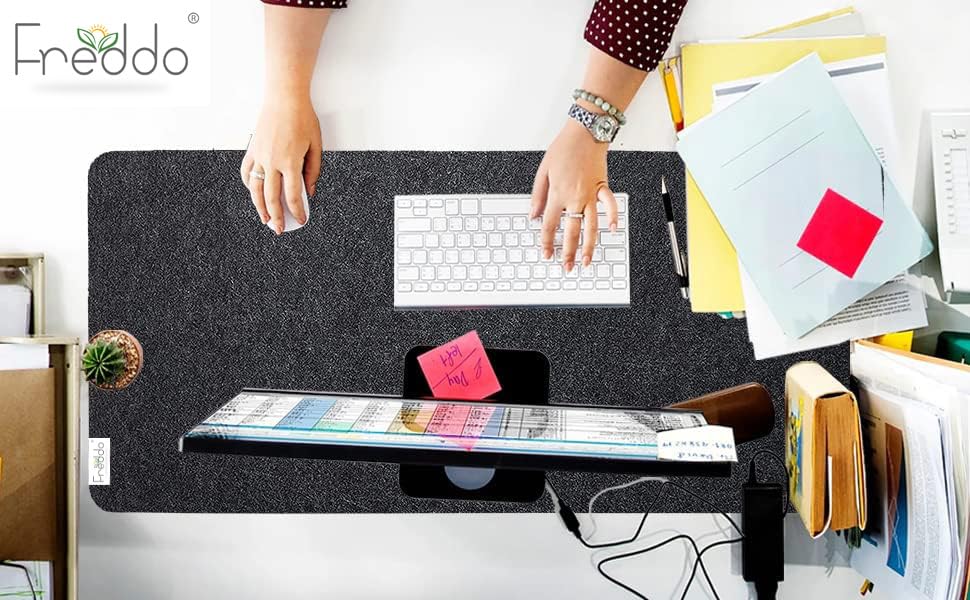 Image of FREDDO Felt Desk Mat Pad for Desktop Laptop Keyboard Gaming Mouse Pad for Home and Office (26 x 12 inch) Black Color, Pack of 1 Piece