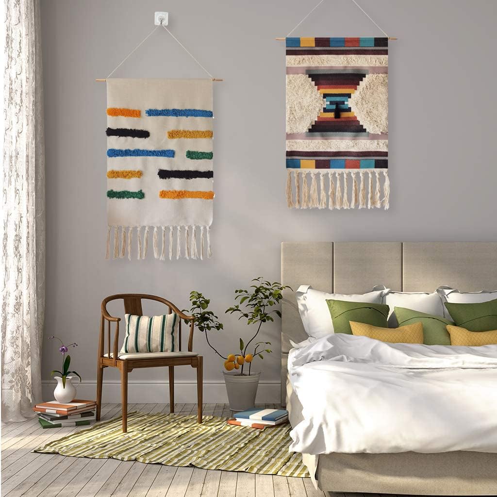Macrame Woven Wall Tapestry Hanging Art, 20" W x 34" H Extra Large Boho Chic Bohemian Morocco Geometric Tapestries Decor for Apartment Dorm Kids Living Room Bedroom Door Entrance (Colorful Block-003)