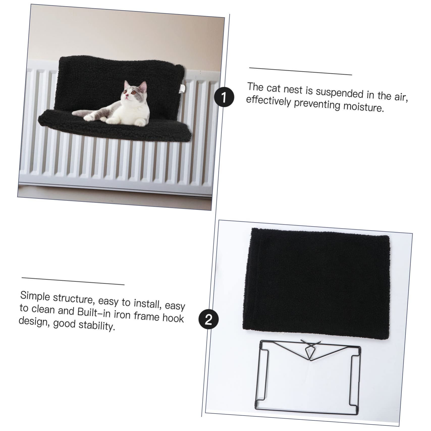 ORFOFE Hamac Chat Radiateur Noir en Polaire Coussin Moelleux