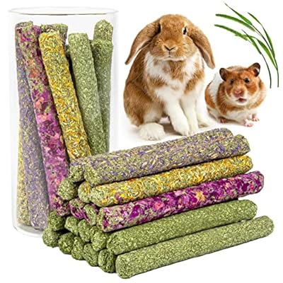 Labeol Rabbit Chew Toys 32 Pcs Timothy Hay Sticks Natural Small Animals Treat for Rabbits Guinea Pig Hamsters Chinchilla Rabbit Accessories Boredom Breaker