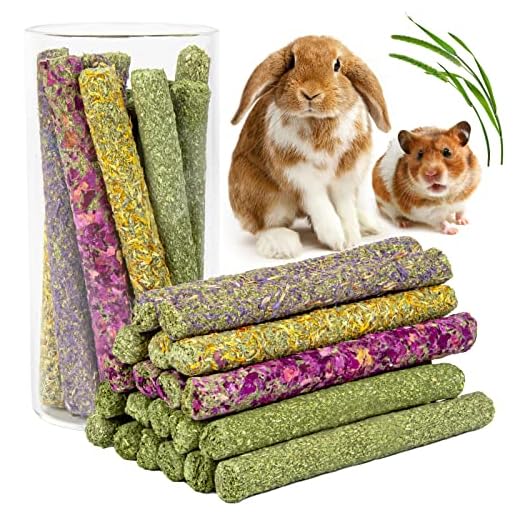 Sofier 32Pcs Timothy Hay Sticks 320g for Rabbit, Guinea Pig, Hamster - Natural Handmade Treats and Chews for Teeth - Chinchilla, Rat, Gerbil Toys