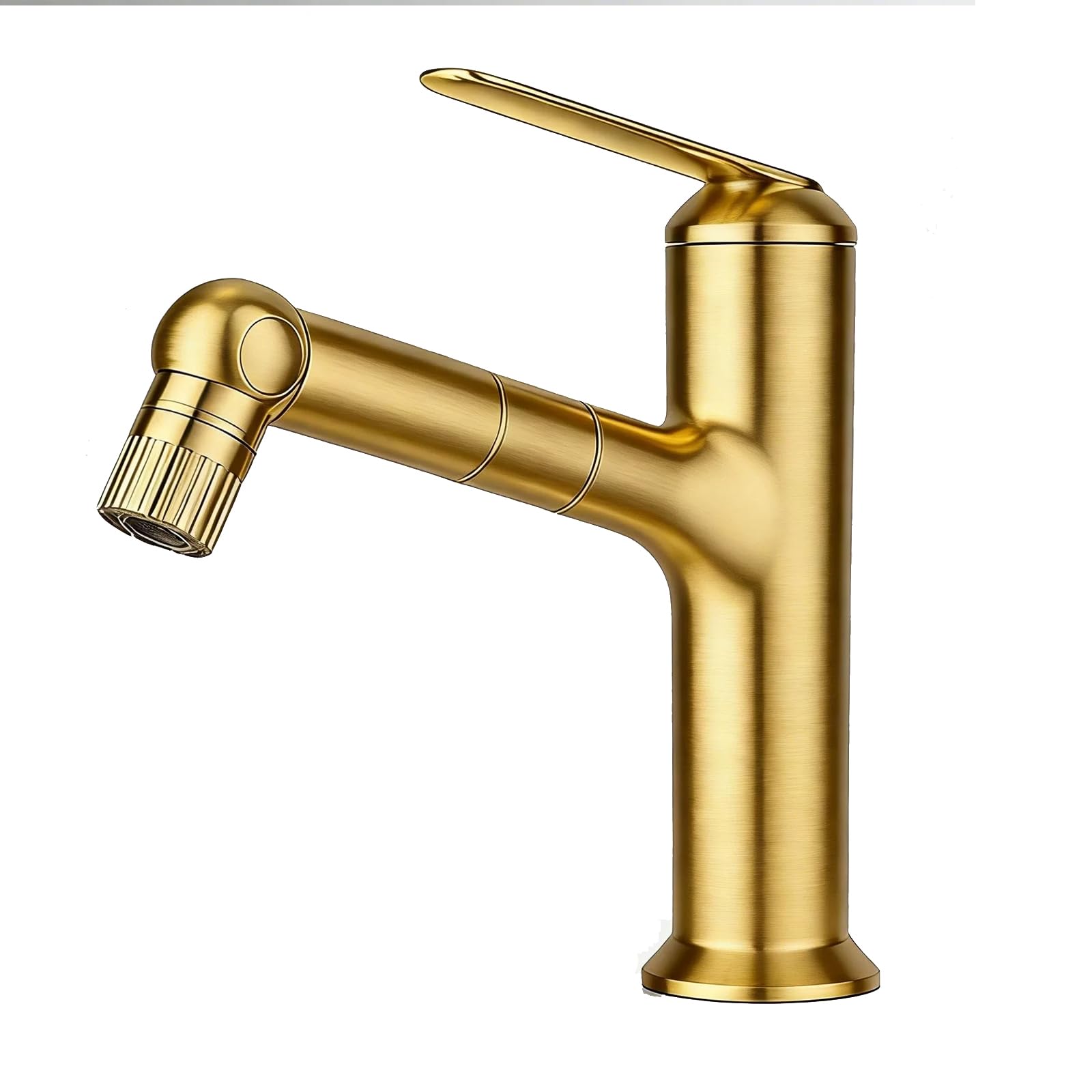 JRUIA Single Handle Grey Bathroom Faucet, Pull Out Kitchen Sink Faucet, Hot And Cold Water Supply, Two Water Outlet Modes,Gold