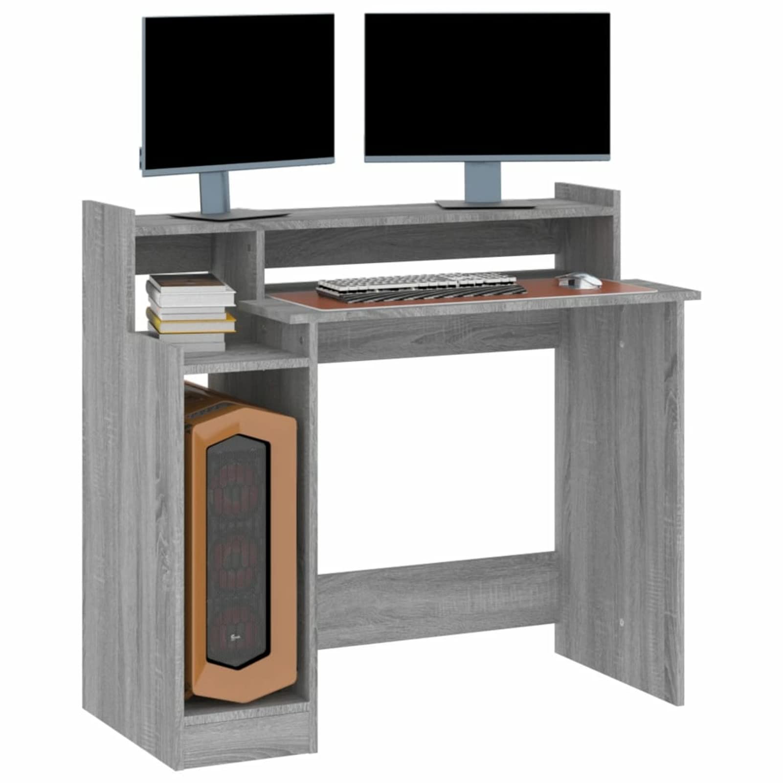 Homgoday Scrivania con Luci LED Grigio Sonoma 97x45x90 cm in Multistrato, Scrivania per Computer, Scrivania Salvaspazio, Tavolo Ufficio, Tavolo Scrivania, Scrivania Gaming per Cameretta