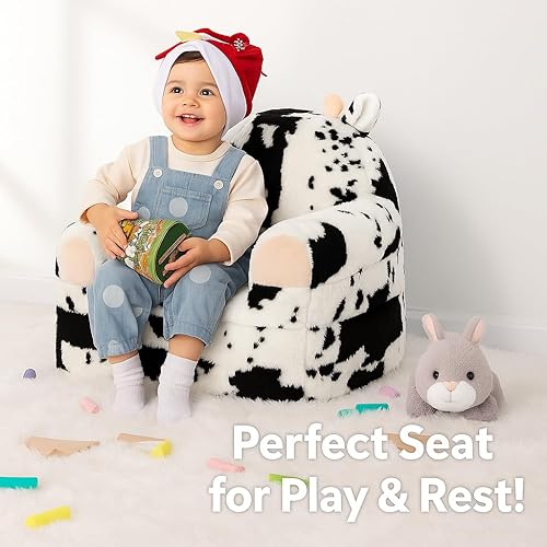 Miniatura 8 de Silla para Niños Pequeños con Piel de Conejo Sintética – Sofá Infantil Plegable 2 en 1, Sofá Suave para Lectura, Dormitorio o Sala de Juegos, Edades