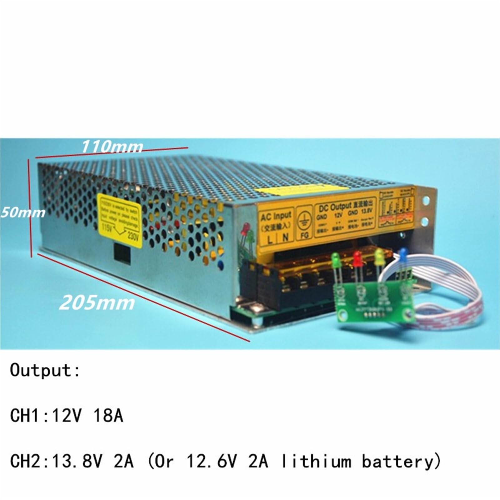 Zasilacz przełączany z funkcją ładowania UPS 240 W, ładowarka 12 V 18 A, napięcie 13,8 V, 2 A, zapasowe zasilanie dla baterii CCTV (akumulator kwasu ołowiowego)