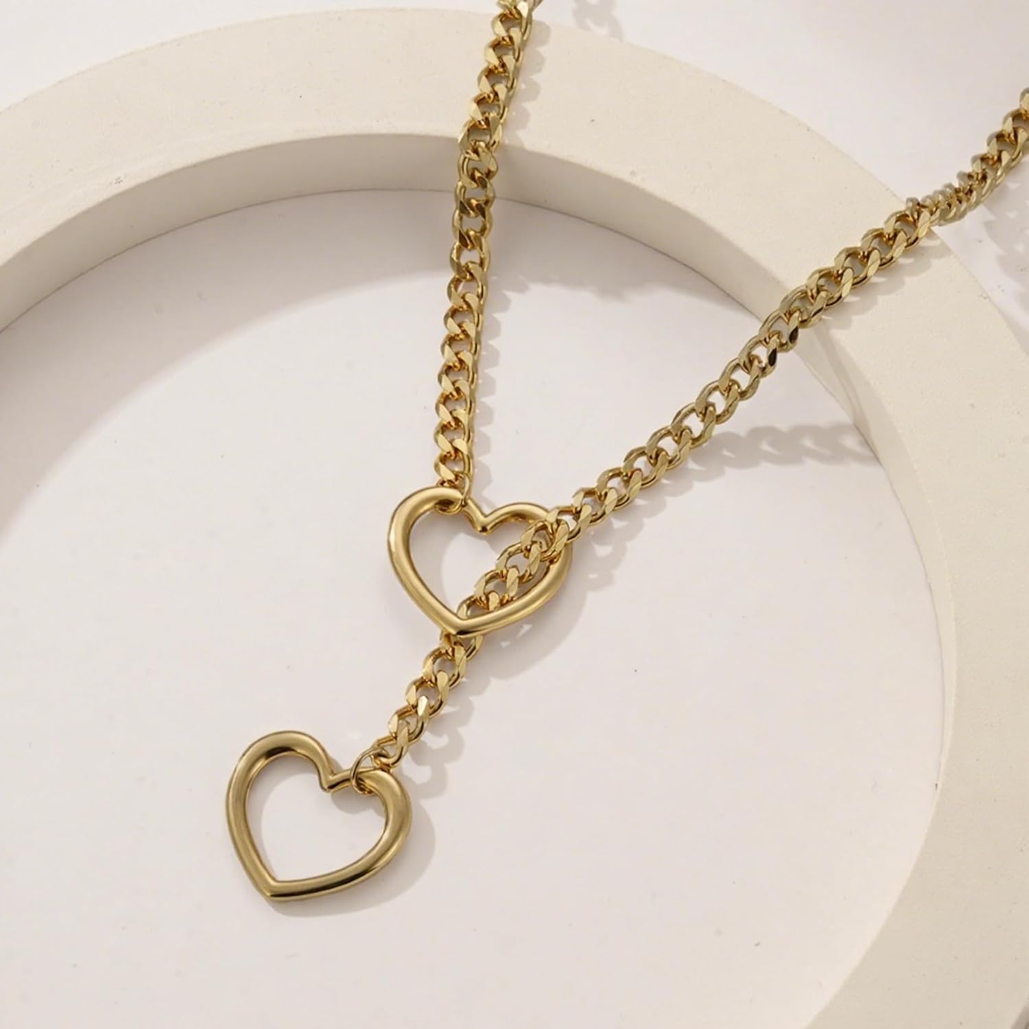 Heart Slip Chain Necklace for Women Stainless Steel Black and Silver Heart Chain Necklace for Women Handmade Punk Gothic Cuban Lariat Y-Necklace Jewelry - Image 5