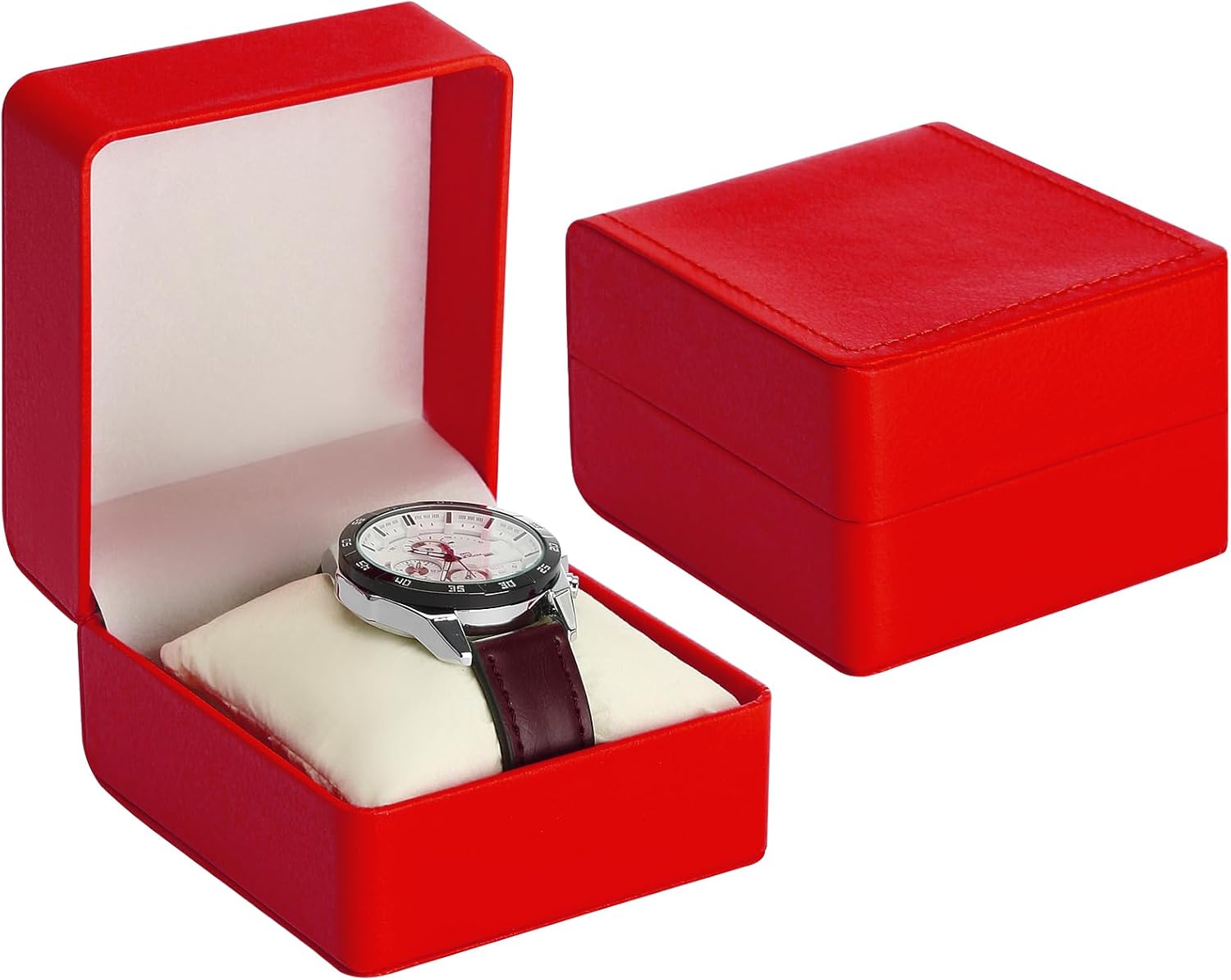 Single Watch Case, Travel Watch Gift Box with Removable Pillow, Luxury PU Leather Wristwatch Display Organizer Holder Boxes for Mem and Women (Black)