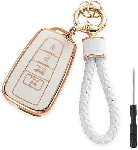 Anzaxni Funda para llavero con llavero, funda de TPU suave para llave inteligente Camry RAV4 Highlander Avalon C-HR Prius Corolla GT86 2018-2022