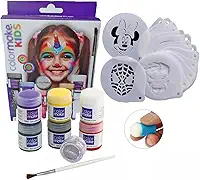 Kit 6 Tintas Pincel Glitter + Batedor dedo + 16 Stencil Pintura Facial