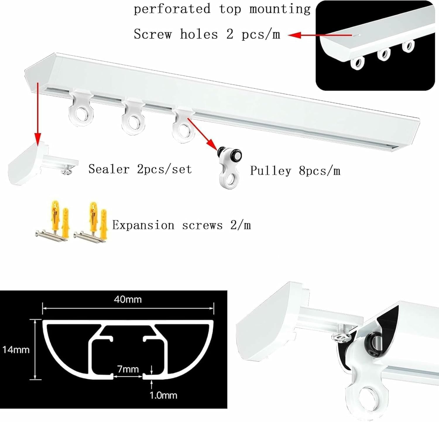 Silent Curtain Track White 0.5m(1.6ft) - 6m(19.7ft) Drop Ceiling Curtain Track For Curtains-Room Divider For Living Room Bedroom Easy Install, Ceiling Mount Rail Set(0.7m(2.3ft))