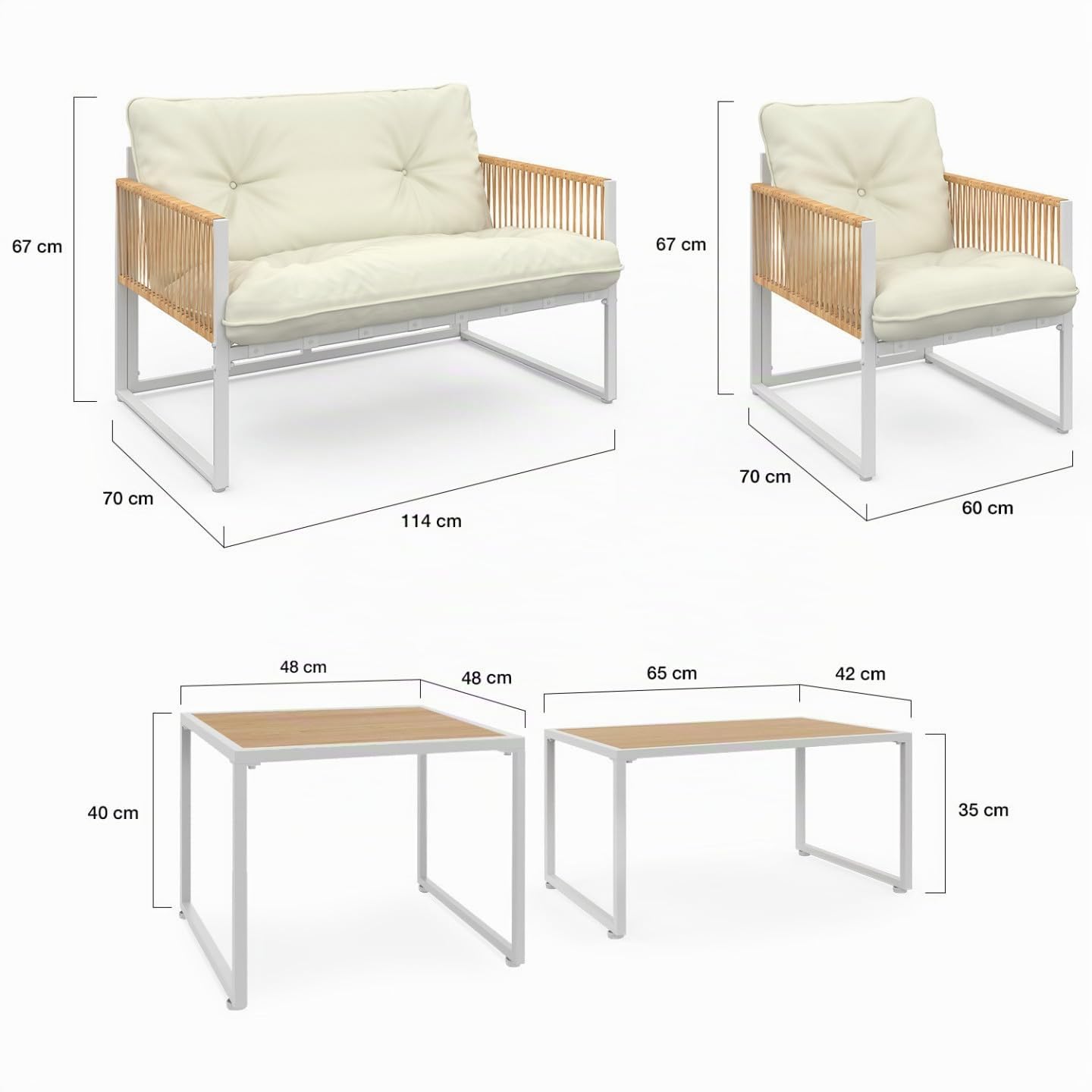 IDMarket - Salon de Jardin Bas Rio 6 Places Structure métal Blanc