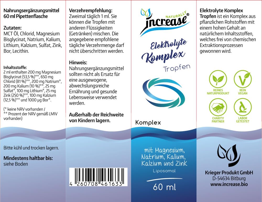 Nimm 3, zahl 2 Aktion Liposomale Elektrolyte Tropfen hochdosiert - 2500mg Elektrolyte pro Tag (225.000mg in 3 Flaschen) mit Magnesium, Chlorid, Natrium, Kalium, Sulfat, Lithium, Kalzium und Bor.