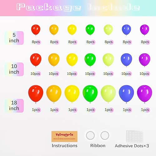Miniatura 2 de Kit de 134 globos arcoíris, 18, 12, 10, 5 pulgadas, kit arco guirnalda globos de látex, varios colores, cumpleaños, baby shower, graduación, boda,