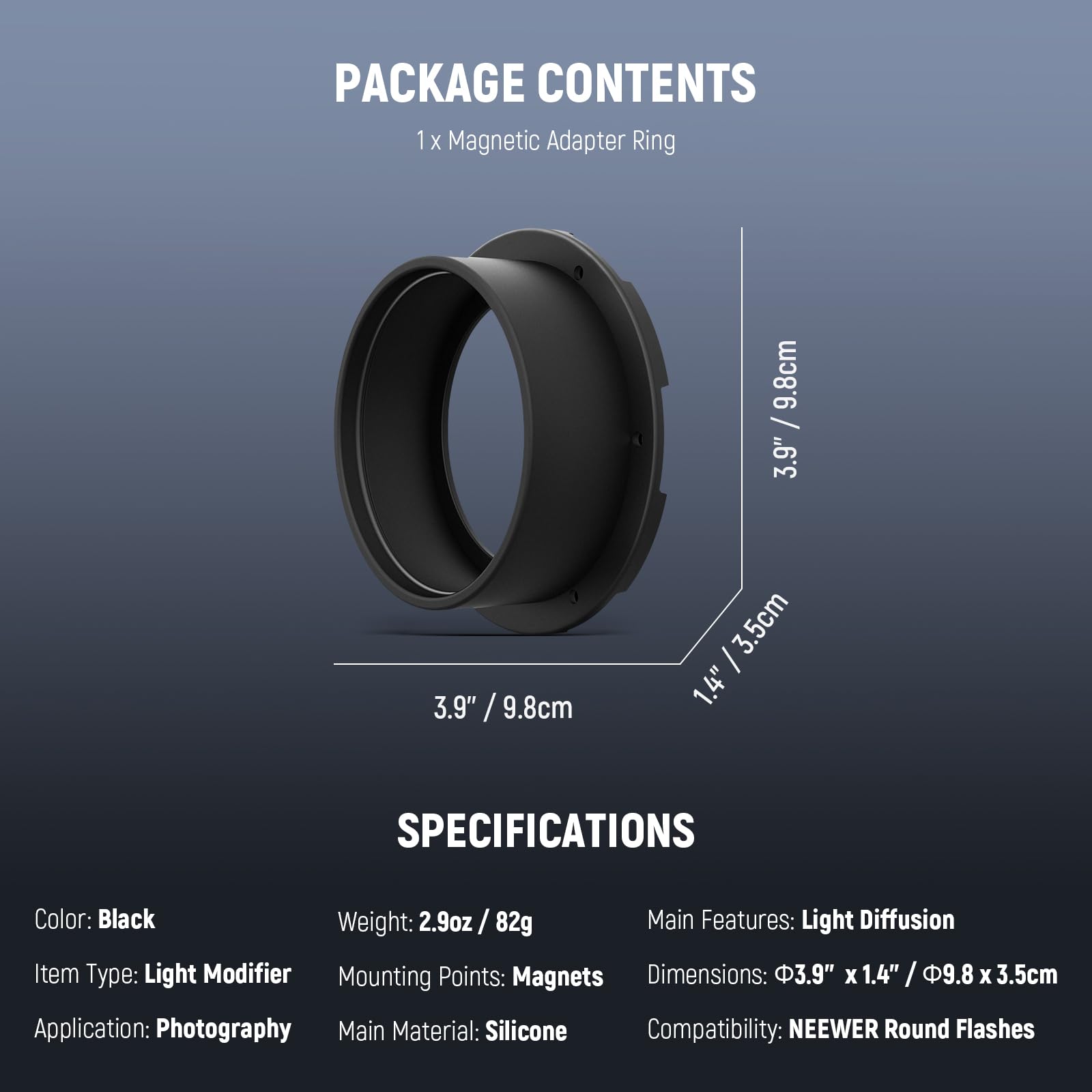 NEEWER Adaptateur magnétique pour Flash Rond, Support de Montage magnétique en Silicone, diffuseur de lumière Compatible avec Godox V1/V1 Pro, NEEWER Q120 Z2 Q120 Series, tête Ronde Speedlight, CRS13