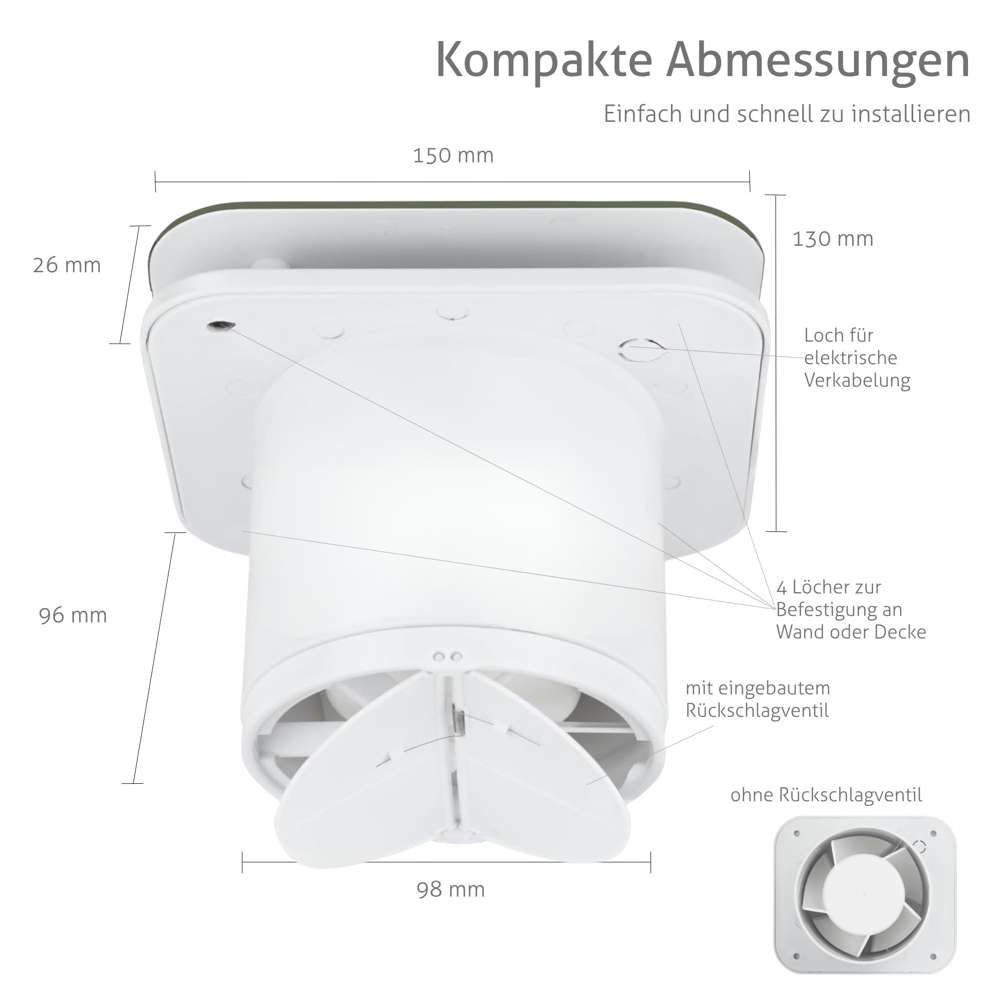 Turbionaire TREND 100 SDSG Abluftventilator, für Badezimmer, Küche, Wand/Decke, Frontplatte dunkles Dark Sage Gray Matt, Durchmesser 100 mm, 85 m3/h, 35 Pa, Rückschlagventil, geräuschlos 33 dB, IPX4